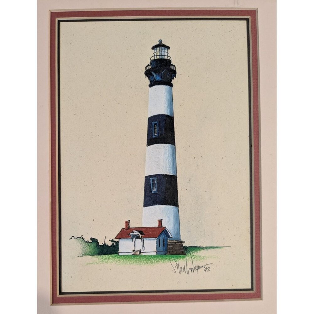 Lighthouse Mixed Media Art Signed Original 1992 Matted Costal Outer banks